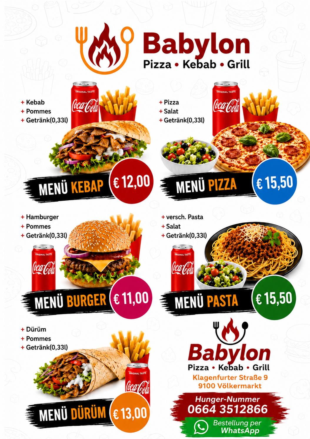Babylon Menükarte mit Menüs